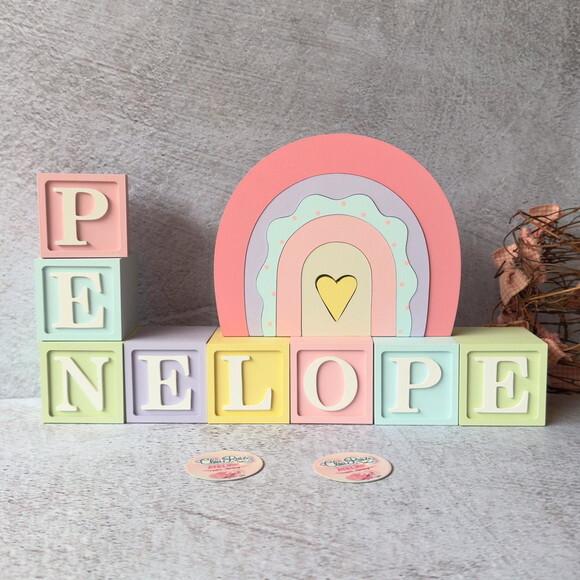 Tons Pastel Cubos 6x6cm Ts + Arco Íris Boho - Decoração Bebê