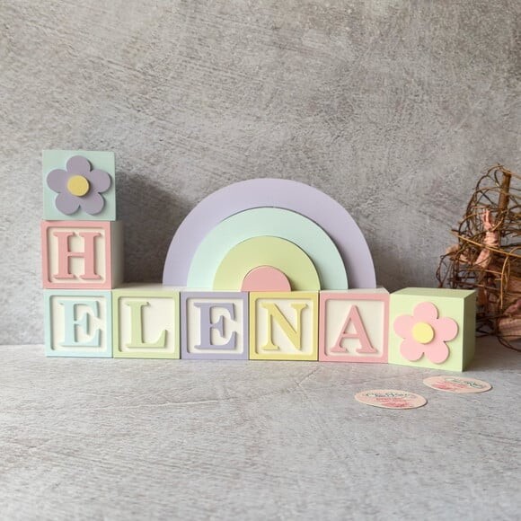 Tons Pastel Cubos 6x6cm Ts + Arco Íris. Decoração Bebê