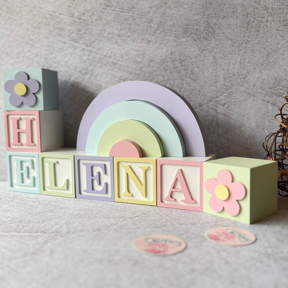 Tons Pastel Cubos 6x6cm Ts + Arco Íris. Decoração Bebê