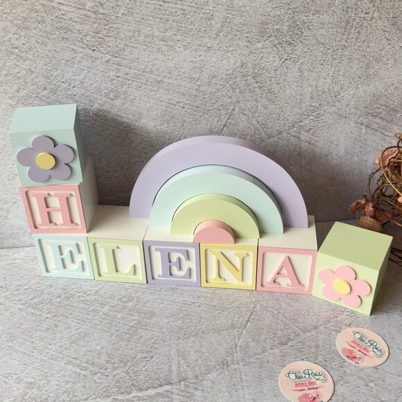 Tons Pastel Cubos 6x6cm Ts + Arco Íris. Decoração Bebê