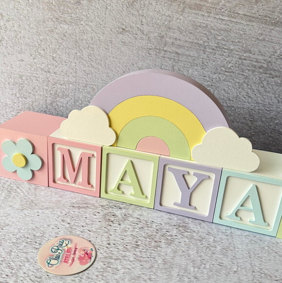 Tons Pastel Cubos 6x6cm Ts + Arco Íris. Decoração Bebê