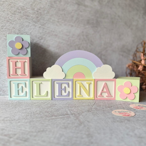 Tons Pastel Cubos 6x6cm Ts + Arco Íris. Decoração Bebê