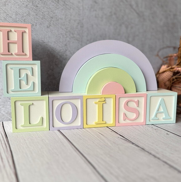 Tons Pastel Cubos 6x6cm Ts + Arco Íris. Decoração Bebê