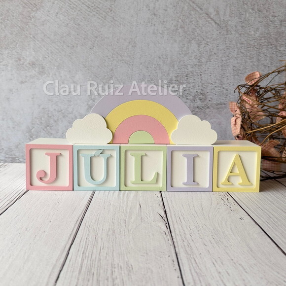 Tons Pastel Cubos 6x6cm Ts + Arco Íris. Decoração Bebê