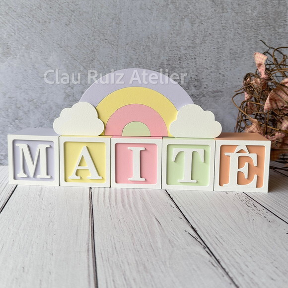 Tons Pastel Cubos 6x6cm Ts + Arco Íris. Decoração Bebê