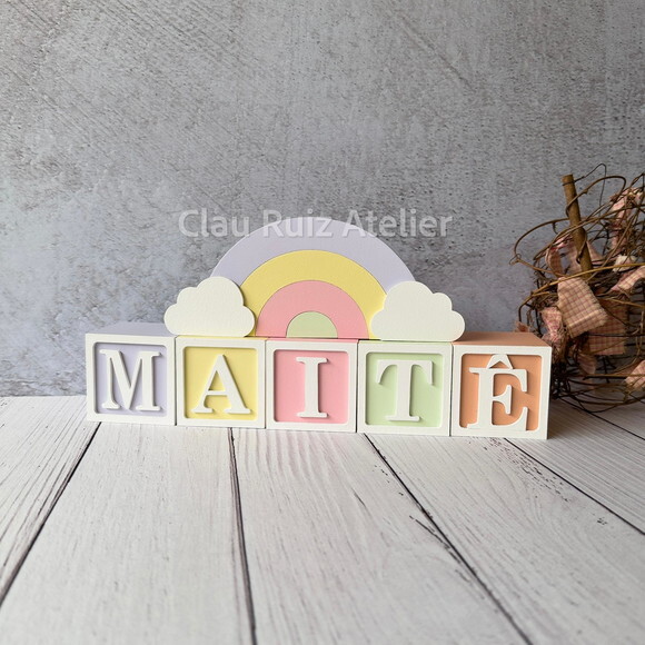 Tons Pastel Cubos 6x6cm Ts + Arco Íris. Decoração Bebê
