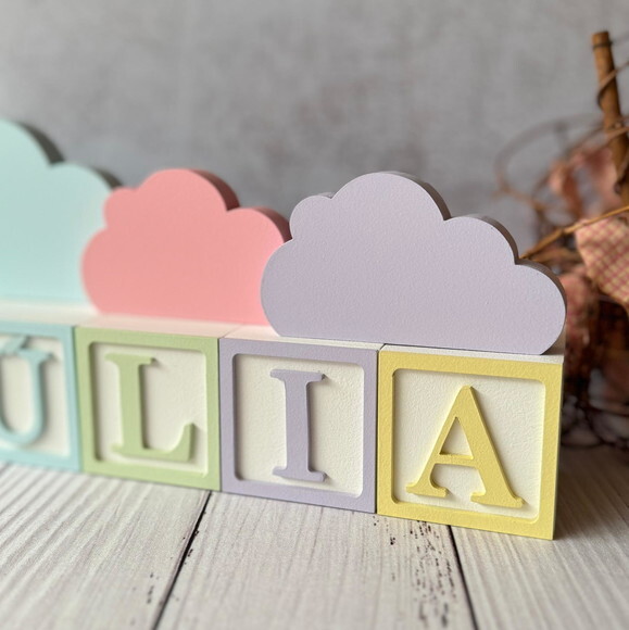 Tons Pastel Cubos 6x6cm Ts + Trio de Nuvens -decoração Bebê