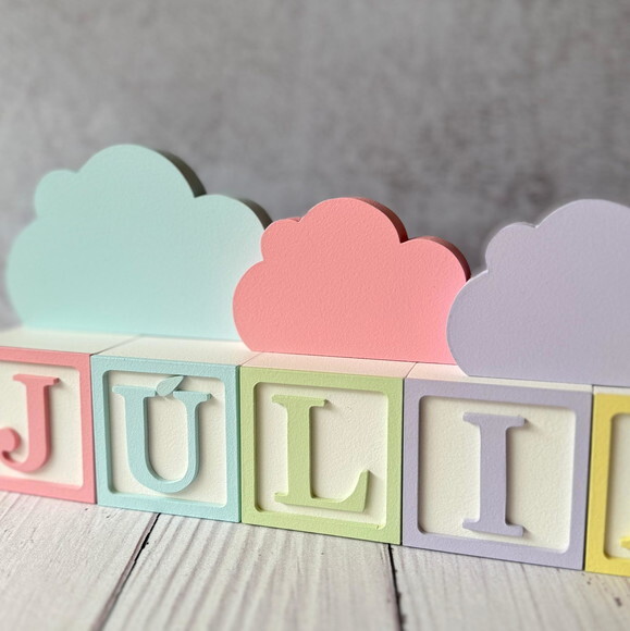 Tons Pastel Cubos 6x6cm Ts + Trio de Nuvens -decoração Bebê