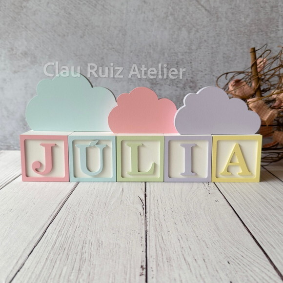 Tons Pastel Cubos 6x6cm Ts + Trio de Nuvens -decoração Bebê