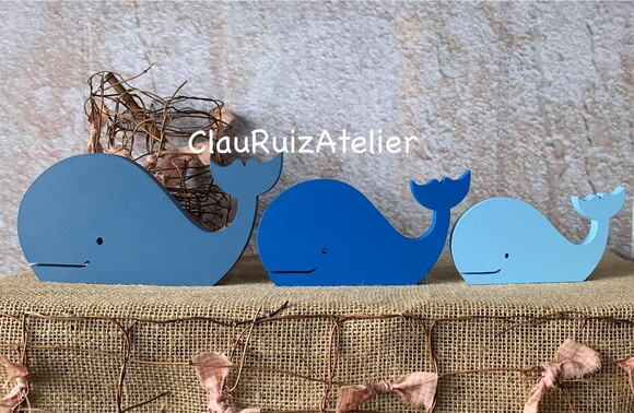 Trio de Baleia - Fundo do Mar - Decoração Bebê