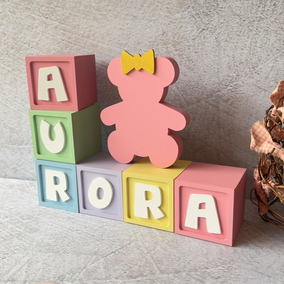 Ursa + Cubos Ts 6x6cm- Decoração Bebê