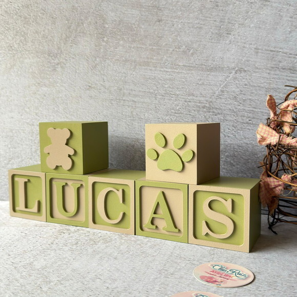 Ursinho + Cubos Ts 6x6cm- Decoração Bebê