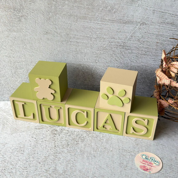 Ursinho + Cubos Ts 6x6cm- Decoração Bebê