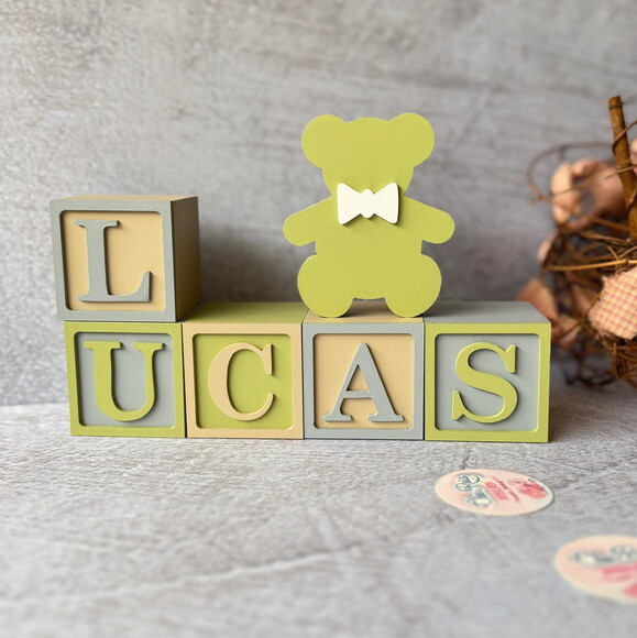 Urso + Cubos Ts 6x6cm- Decoração Bebê