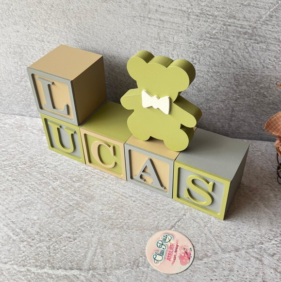 Urso + Cubos Ts 6x6cm- Decoração Bebê