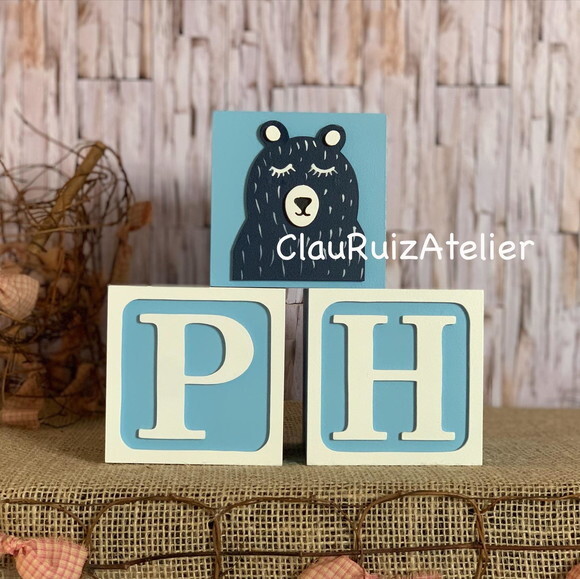 Urso Escandinavo - Cubos 10x10cm Ts Decoração Bebê