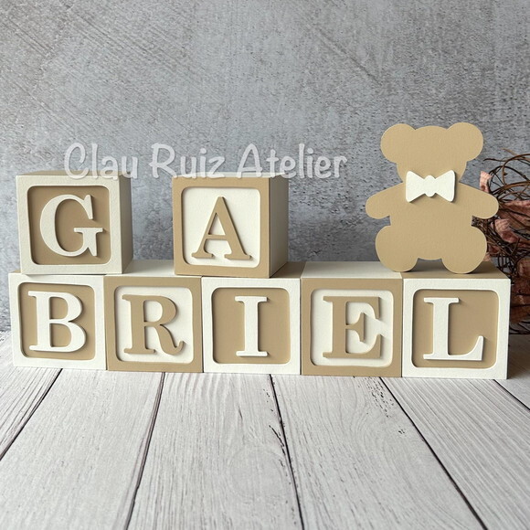 Urso+ Cubos 8x8cm Ts - Decoração Bebê