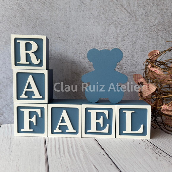 Urso+ Cubos Ts 6x6cm- Decoração Bebê