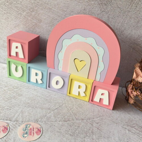 Arco Íris de Mesa Boho + Cubos Tons Pastel - Decoração Bebê