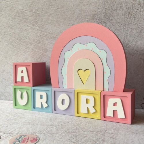 Arco Íris de Mesa Boho + Cubos Tons Pastel - Decoração Bebê