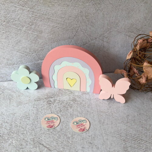 Arco Íris de Mesa Boho + Flor + Borboleta - Decoração Bebê
