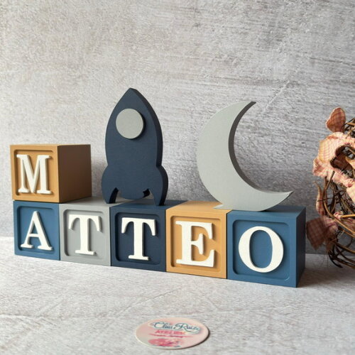 Astronauta Cubos 6x6cm + Foguete + Lua- Decoração Bebê