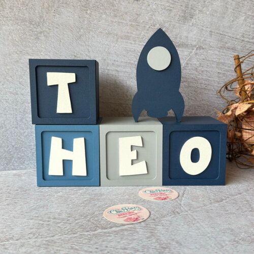 Astronauta Cubos Personalizados 8x8cm Foguete Decoração Bebê