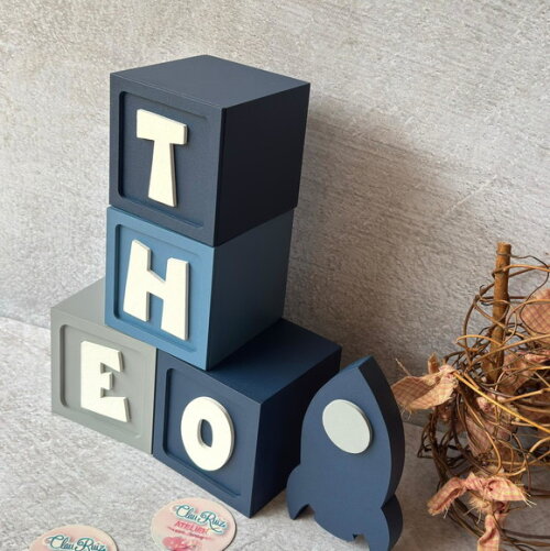 Astronauta Cubos Personalizados 8x8cm Foguete Decoração Bebê