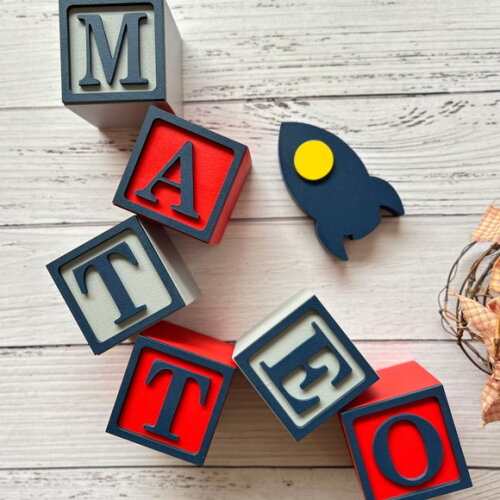 Astronauta Decoração Bebê- Cubos 6x6cm Ts + Foguete