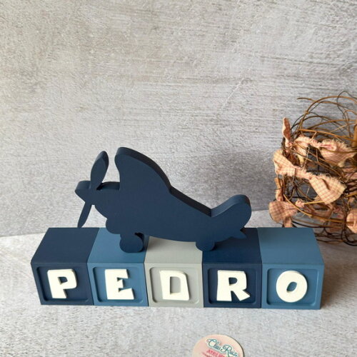 Aviãozinho + Cubos 6x6cm Ts Decoração Bebê