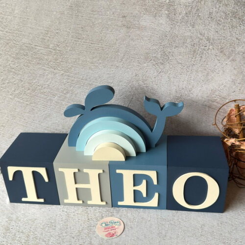 Baleia + Cubos 10x10cm Ts Decoração Bebê Fundo do Mar
