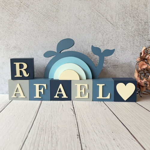 Baleia + Cubos 6x6cm Decoração Bebê Fundo do Mar