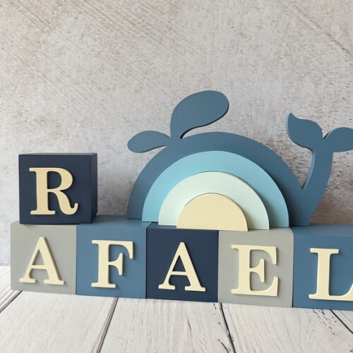 Baleia + Cubos 6x6cm Decoração Bebê Fundo do Mar