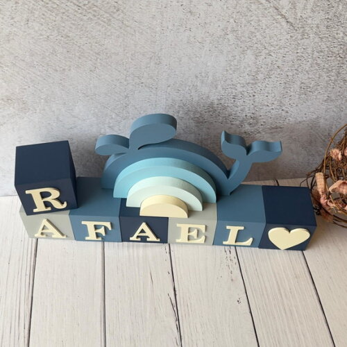 Baleia + Cubos 6x6cm Decoração Bebê Fundo do Mar