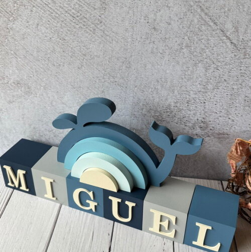 Baleia + Cubos 6x6cm Decoração Bebê Fundo do Mar