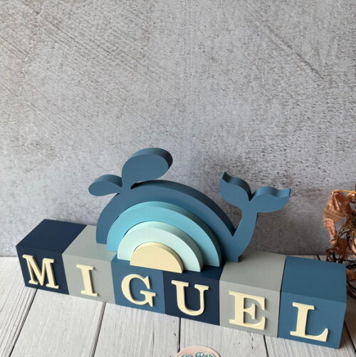 Baleia + Cubos 6x6cm Decoração Bebê Fundo do Mar