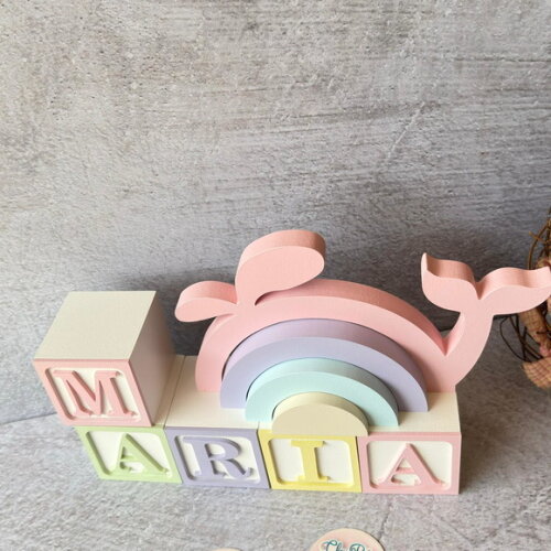 Baleia + Cubos 6x6cm Ts Decoração Bebê Fundo do Mar