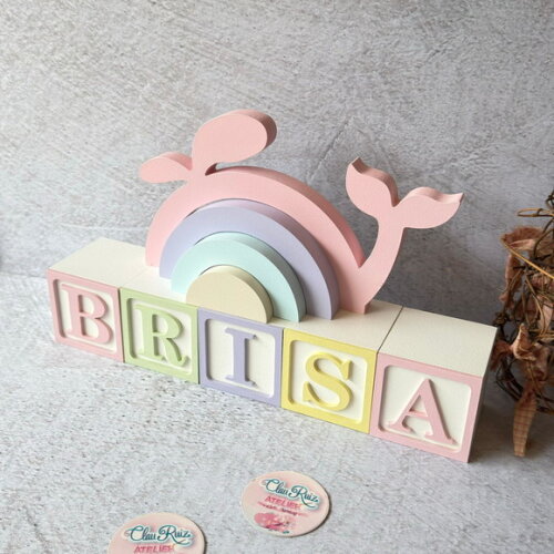 Baleia + Cubos 6x6cm Ts Decoração Bebê Fundo do Mar