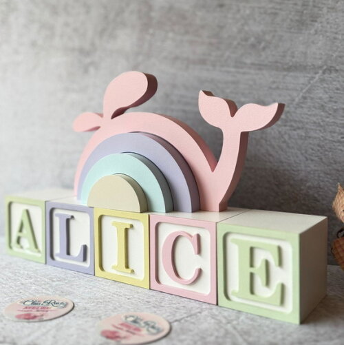 Baleia + Cubos 6x6cm Ts Decoração Bebê Fundo do Mar