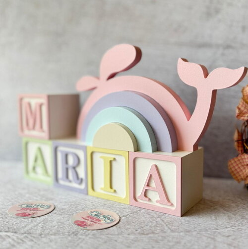 Baleia + Cubos 6x6cm Ts Decoração Bebê Fundo do Mar