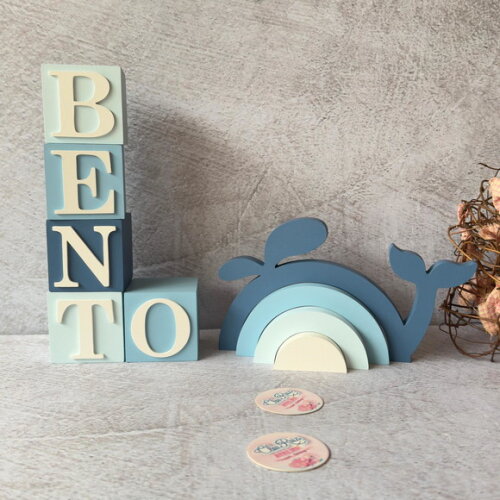 Baleia + Cubos 6x6cm Ts Decoração Bebê Fundo do Mar