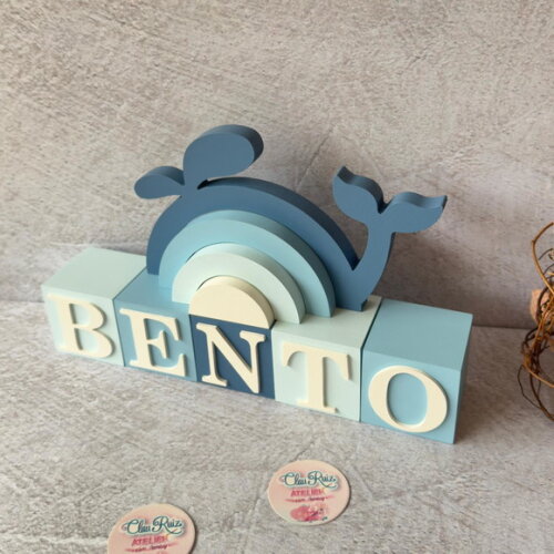 Baleia + Cubos 6x6cm Ts Decoração Bebê Fundo do Mar