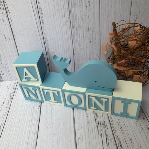 Baleia + Cubos 6x6cm Ts Decoração Bebê Fundo do Mar