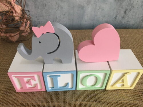 Cubos Decorativos MDF Personalizados Para Quarto de Bebê + Elefa