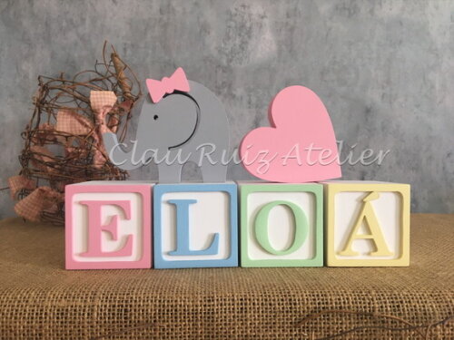 Cubos Decorativos MDF Personalizados Para Quarto de Bebê + Elefa