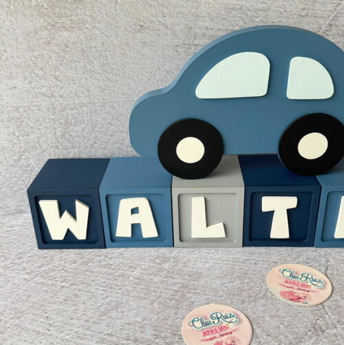 Carrinho Enfeite + Nomes em Cubo - Decoração Bebê