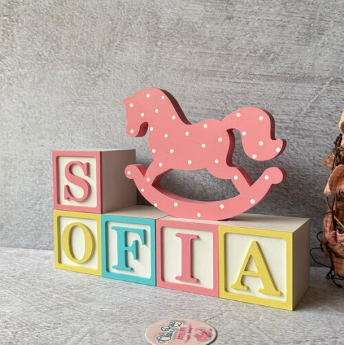 Cavalinho de Balanço + Cubos 6x6cm Ts Decoração Bebê