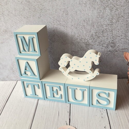 Cavalinho de Balanço + Cubos 6x6cm Ts Decoração Bebê