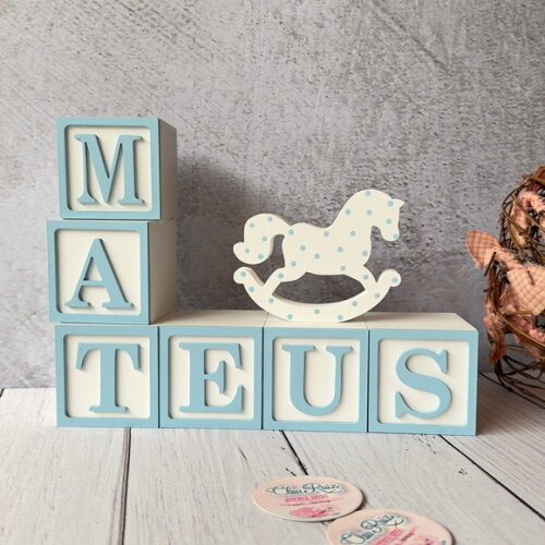 Cavalinho de Balanço + Cubos 6x6cm Ts Decoração Bebê