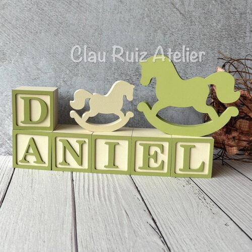 Cavalinho de Balanço + Cubos 6x6cm Ts Decoração Bebê